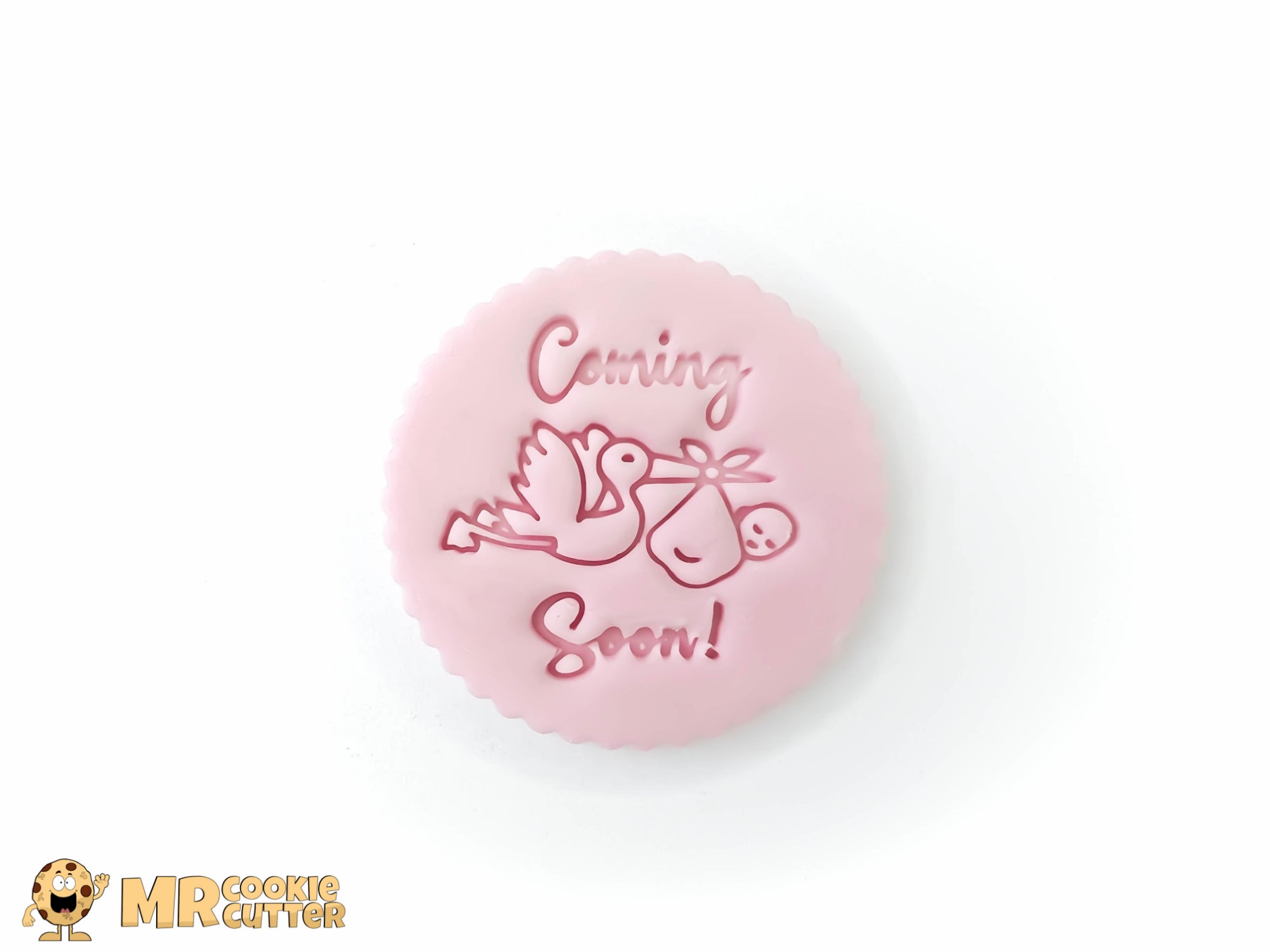 Coming Soon Baby Cupcake Topper with a baby and a crane