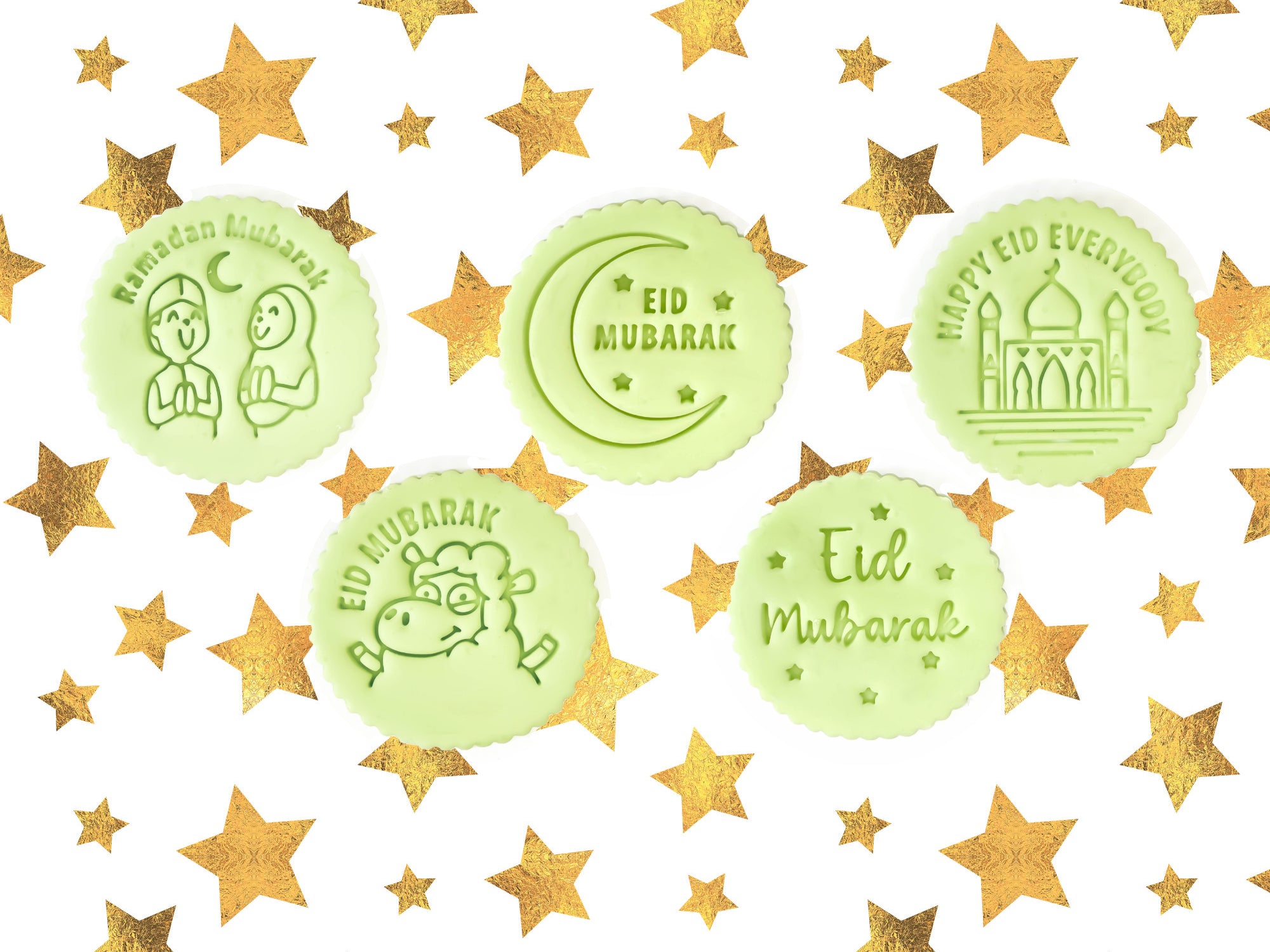 Eid and Ramadan Cupcake Toppers with gold stars