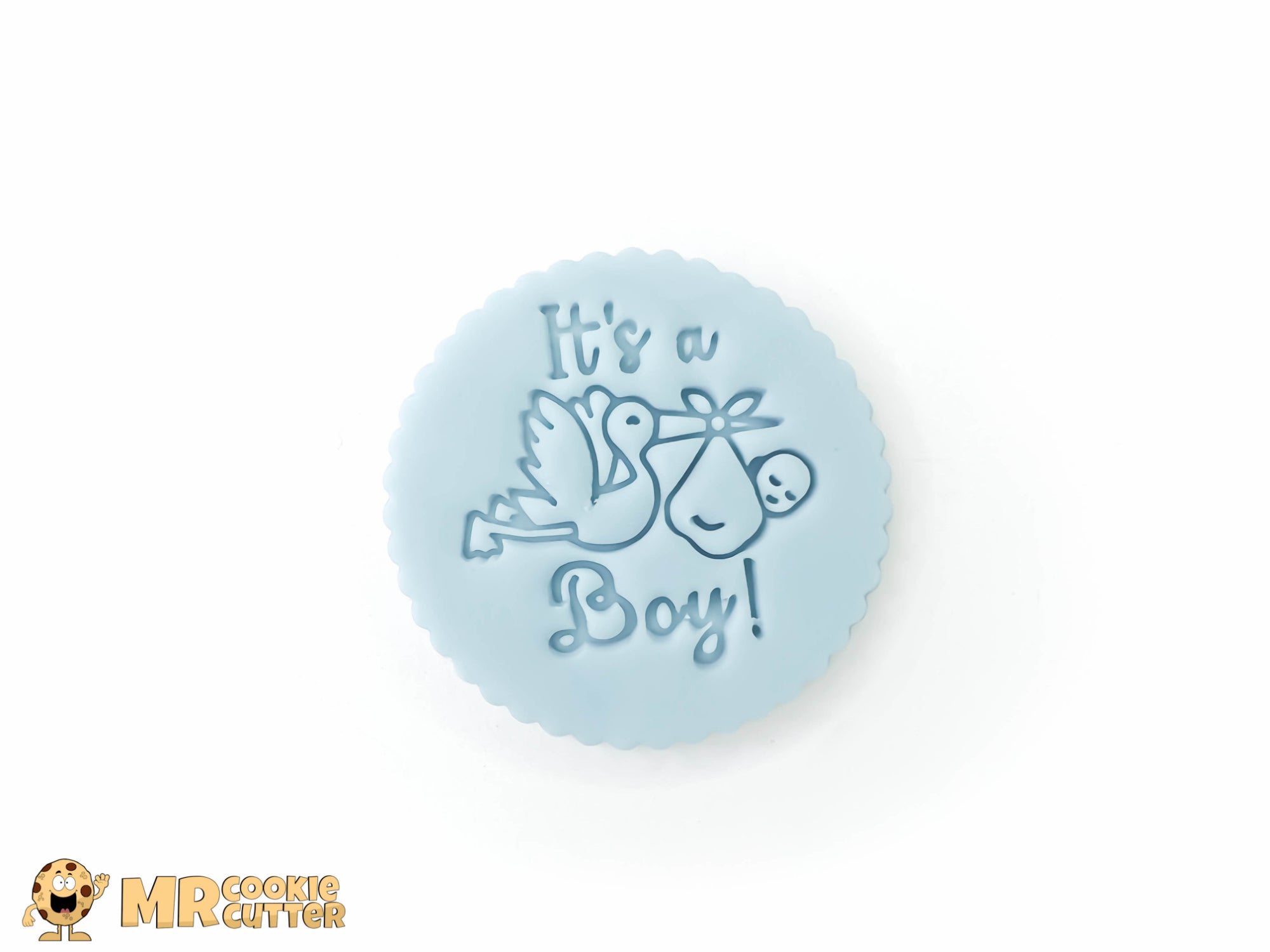 It's a boy gender reveal cupcake topper with baby and stork