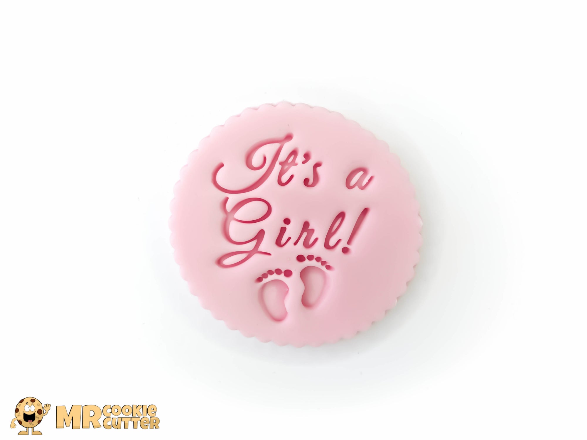 It's a girl gender reveal cupcake topper with baby footprints