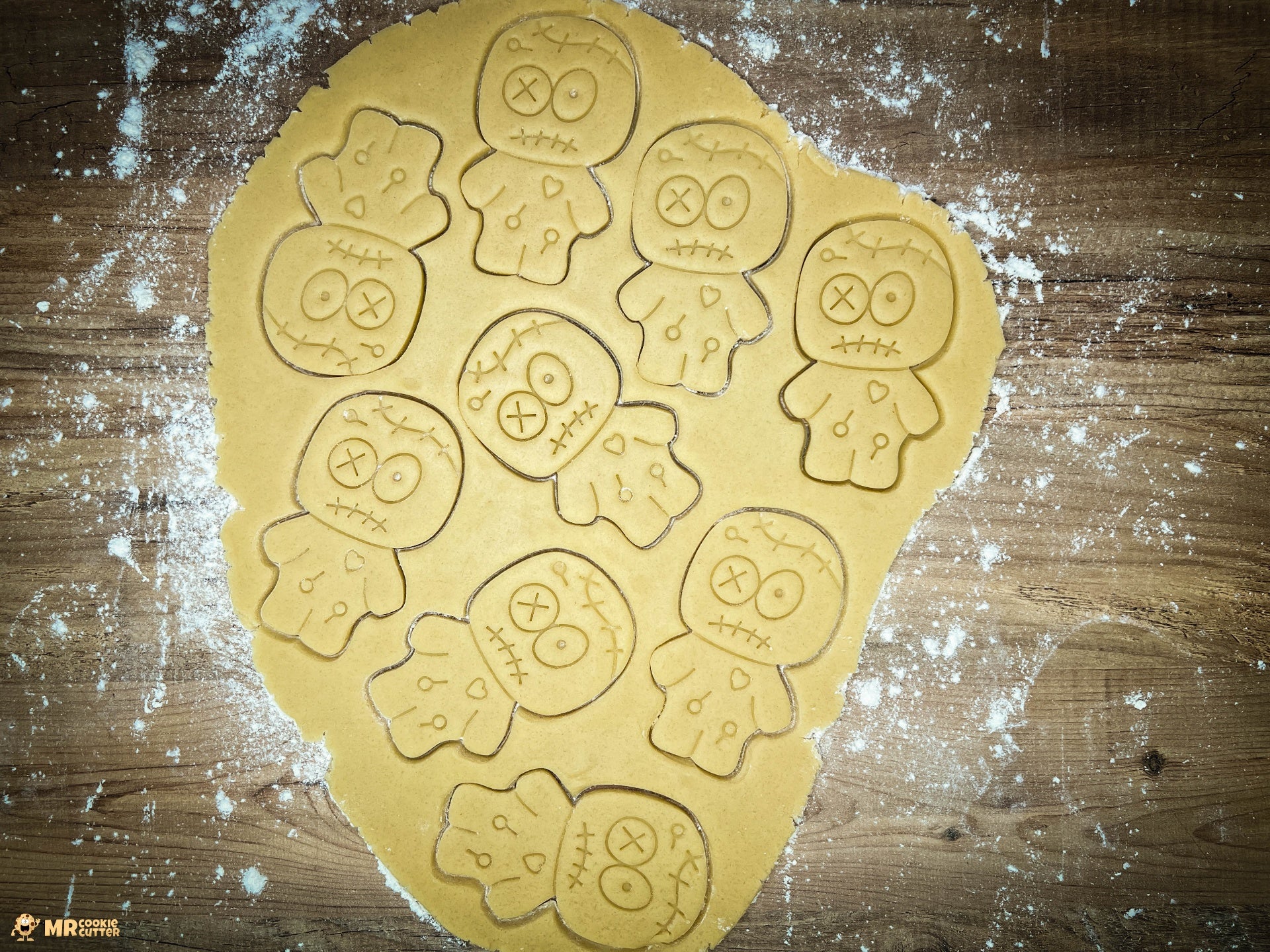 Voodoo Doll Cookie Cutter used on dough