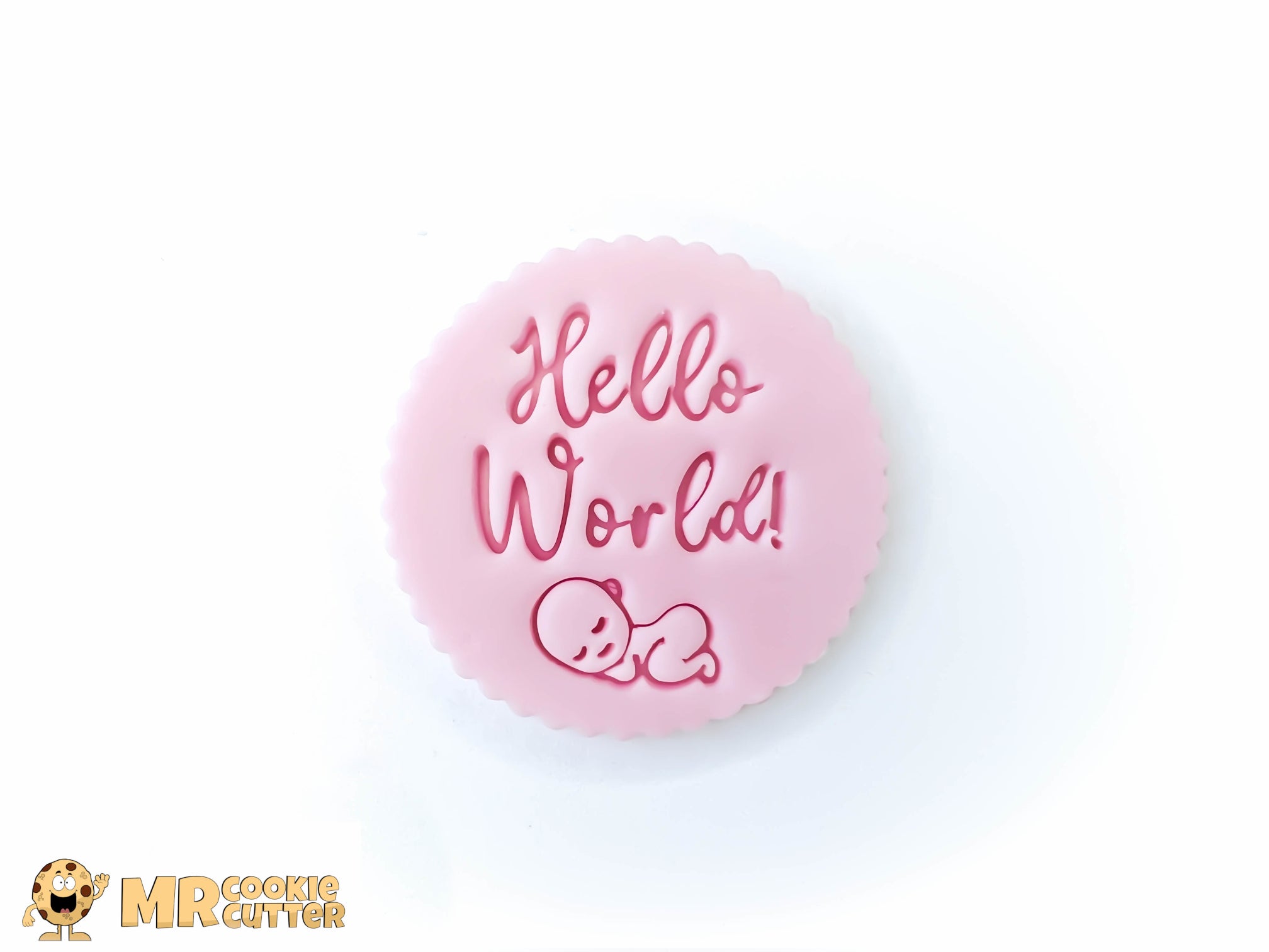 Pink Hello World Cupcake Topper Fondant Stamp with Baby